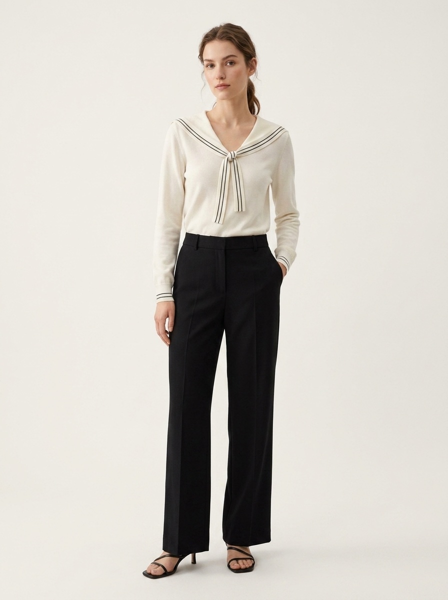 Women's Sailor Collar Tie Front Knit Sweater