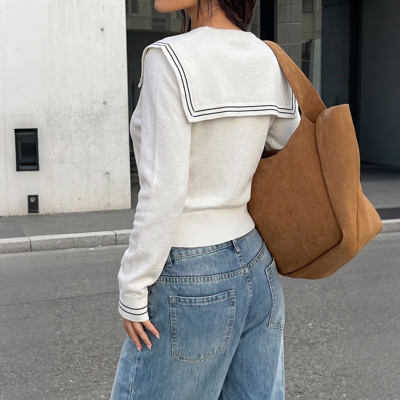 Women's Sailor Collar Tie Front Knit Sweater