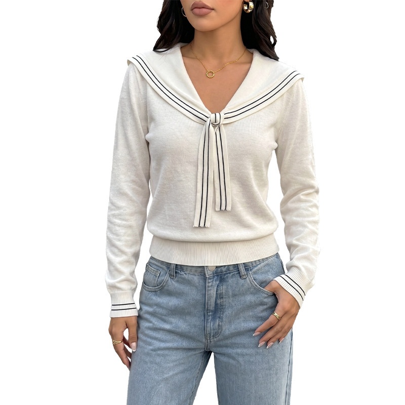 Women's Sailor Collar Tie Front Knit Sweater