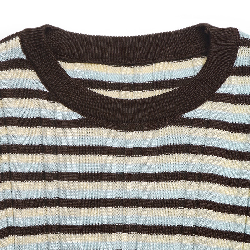 Striped Ribbed Knit Ruffle Hem Long Sleeve Top