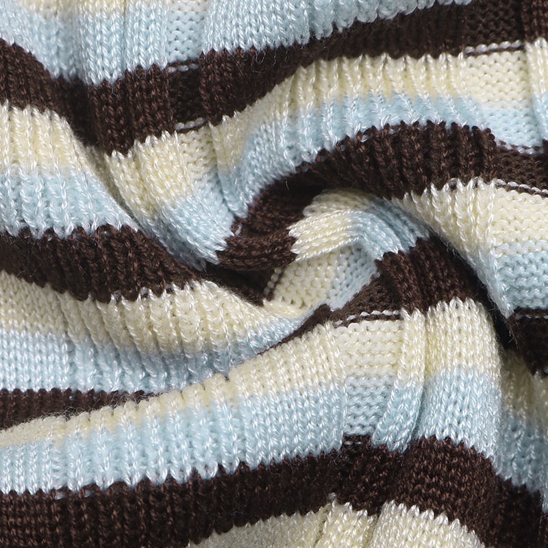 Striped Ribbed Knit Ruffle Hem Long Sleeve Top