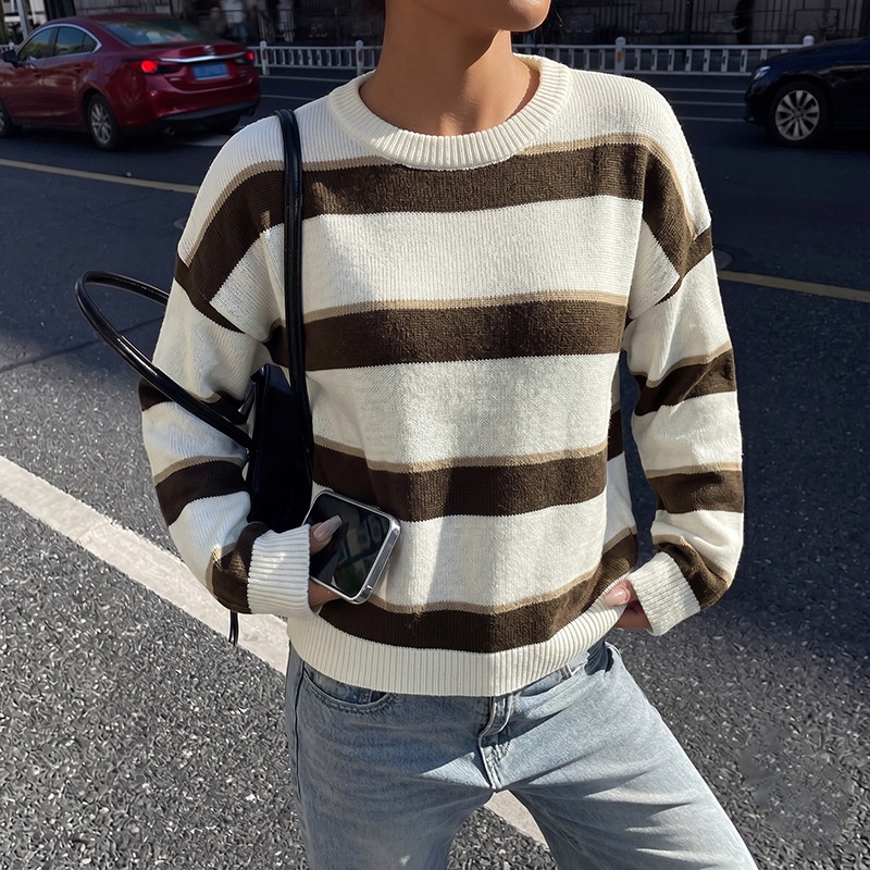 Women's Striped Crewneck Knit Pullover Sweater