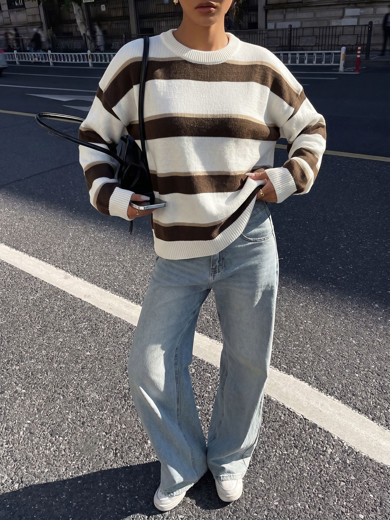 Women's Striped Crewneck Knit Pullover Sweater