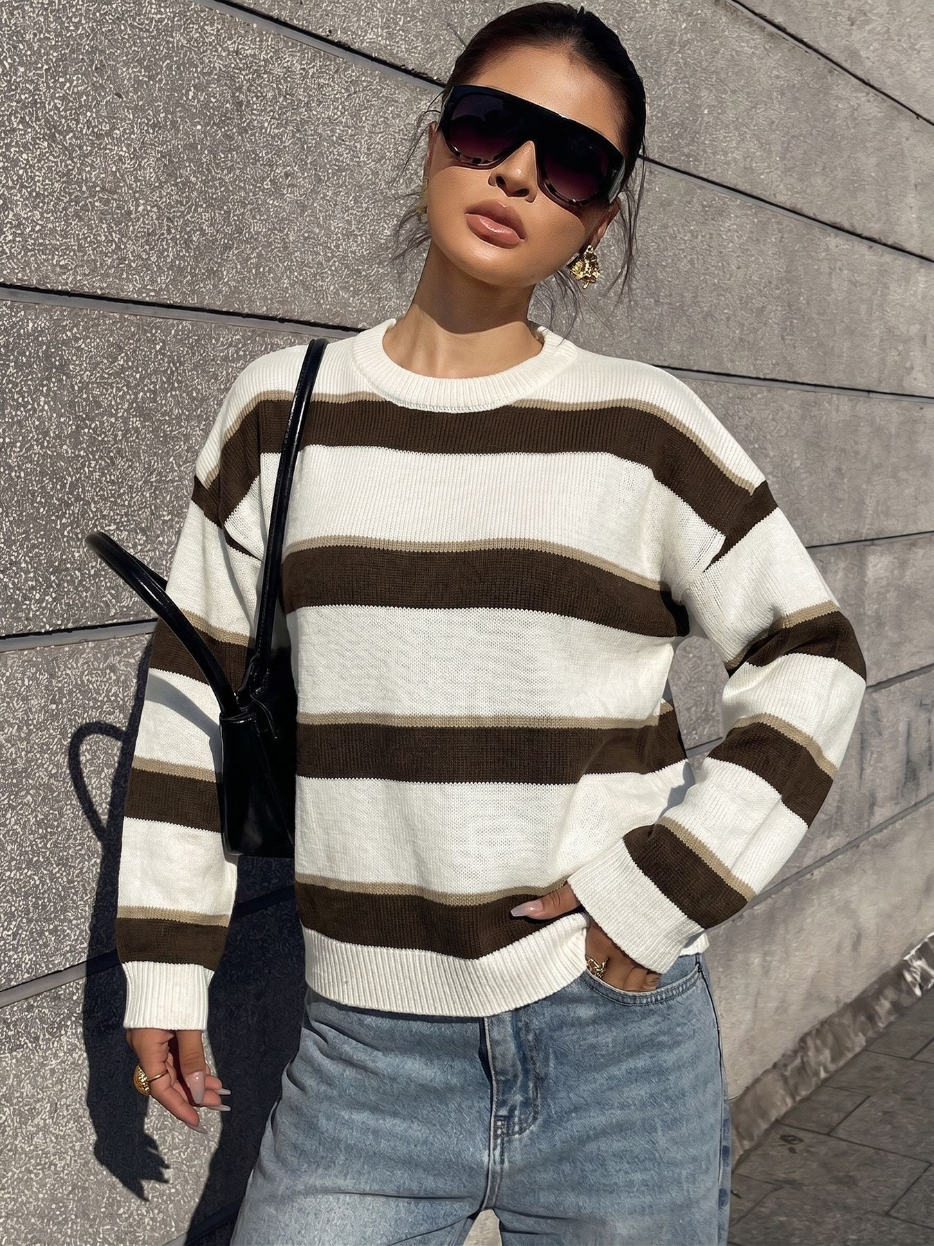 Women's Striped Crewneck Knit Pullover Sweater