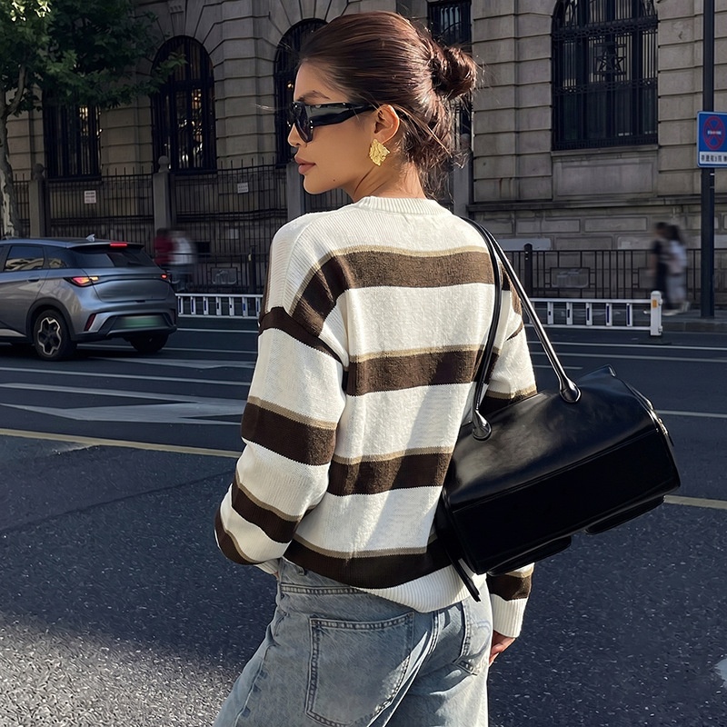 Women's Striped Crewneck Knit Pullover Sweater