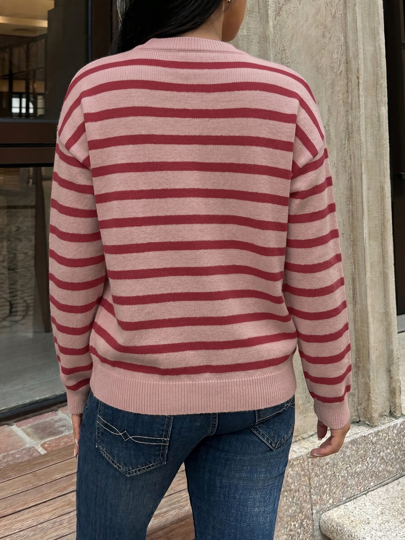 Striped Button-Down Knit Cardigan Sweater