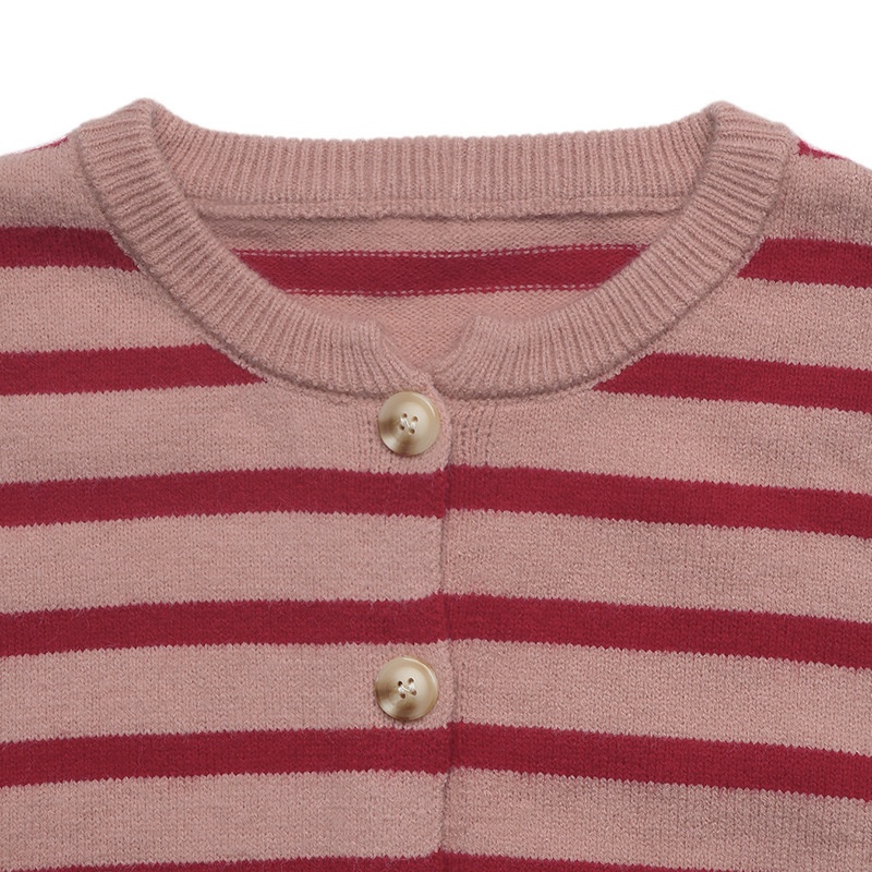 Striped Button-Down Knit Cardigan Sweater