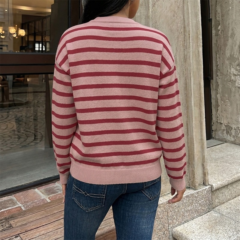 Striped Button-Down Knit Cardigan Sweater