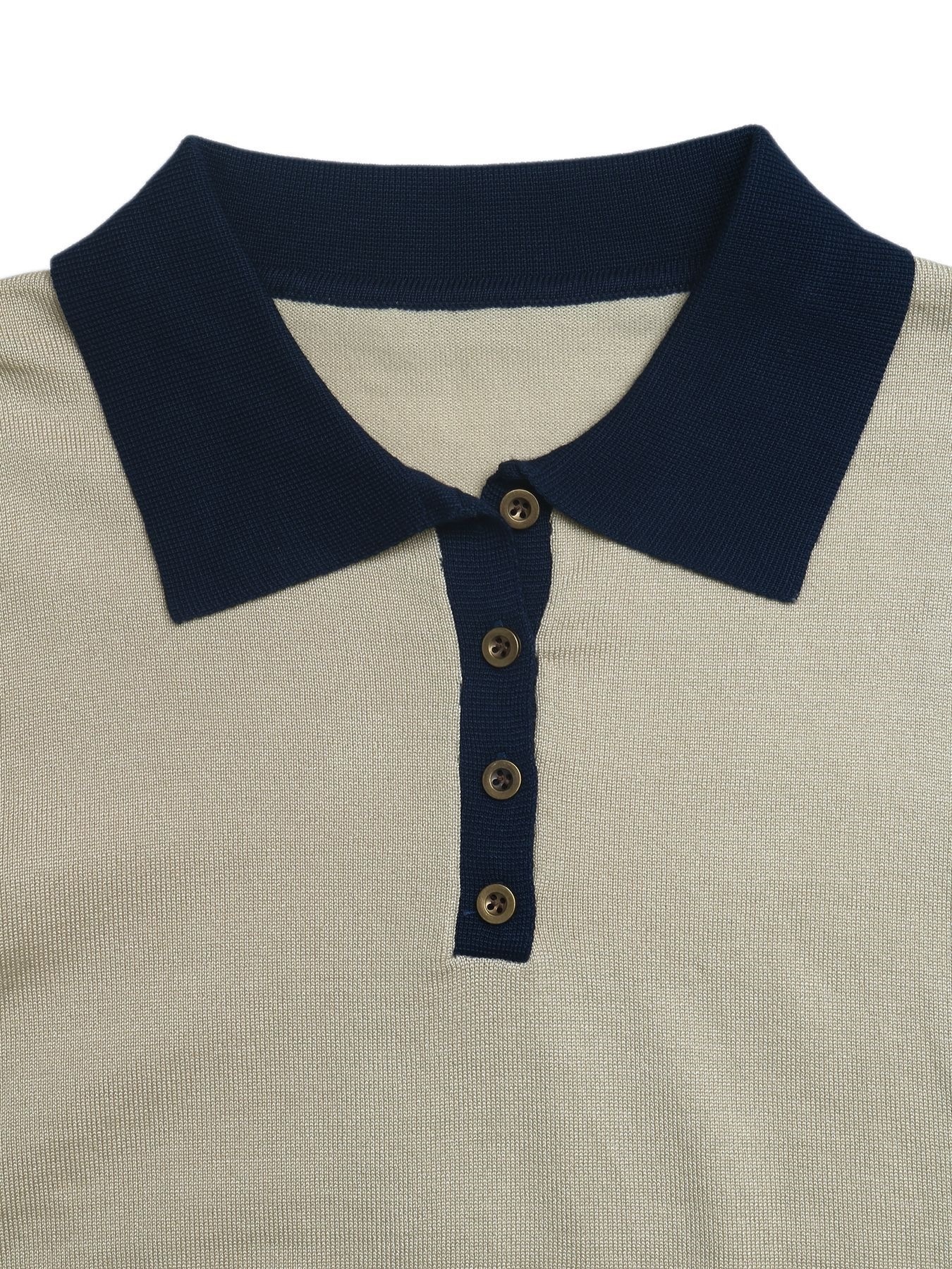 Contrast Collar Long Sleeve Knit Polo Sweater