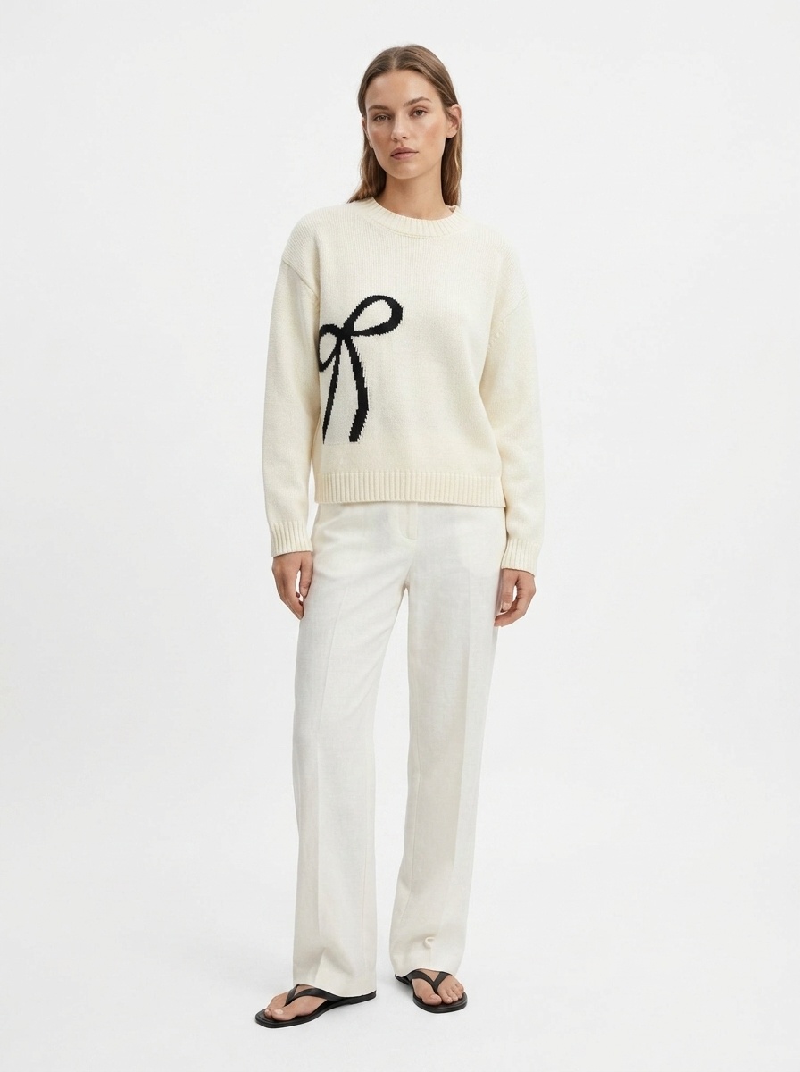 Women's Bow Graphic Crewneck Knit Sweater