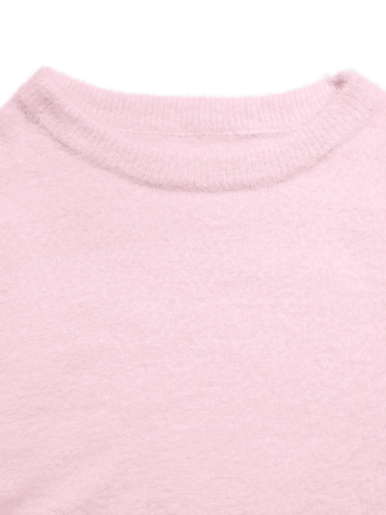 Women's Fuzzy Knit Long Sleeve Pullover Sweater in Pink