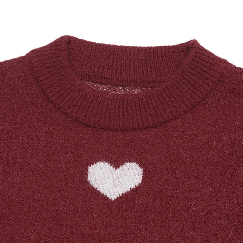 Women's Heart Pattern Knit Crewneck Pullover Sweater