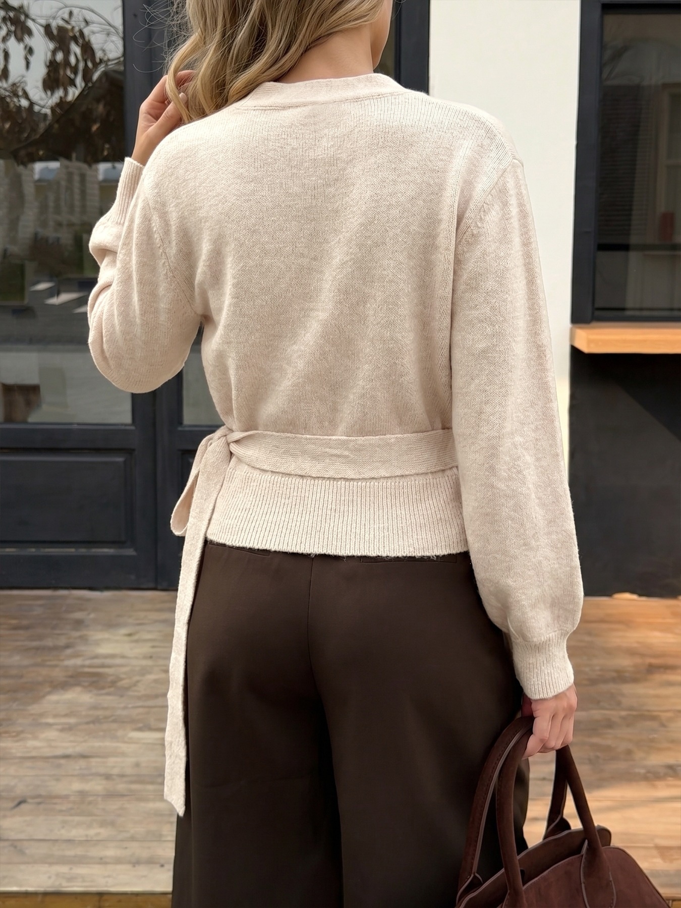 Women's V-Neck Long Sleeve Wrap Knit Sweater