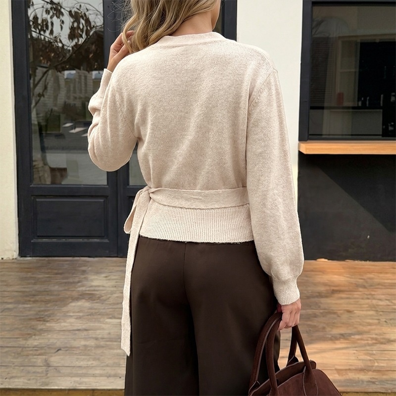 Women's V-Neck Long Sleeve Wrap Knit Sweater