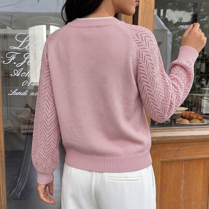 Women's V-Neck Openwork Knit Sweater