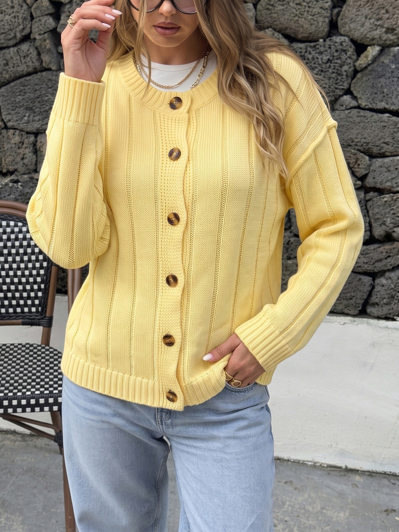 Women's Ribbed Button Down Knit Cardigan Sweater