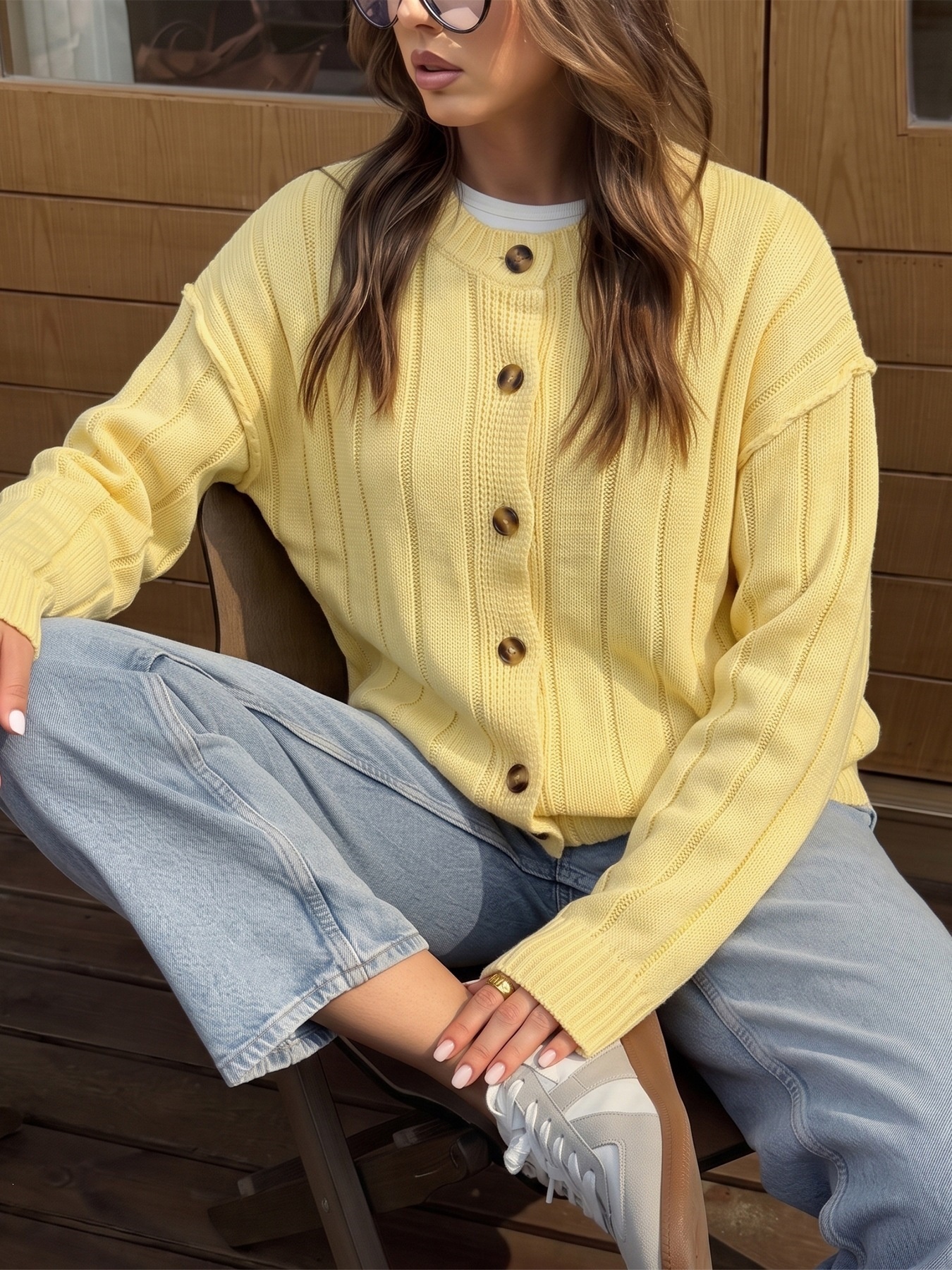 Women's Ribbed Button Down Knit Cardigan Sweater