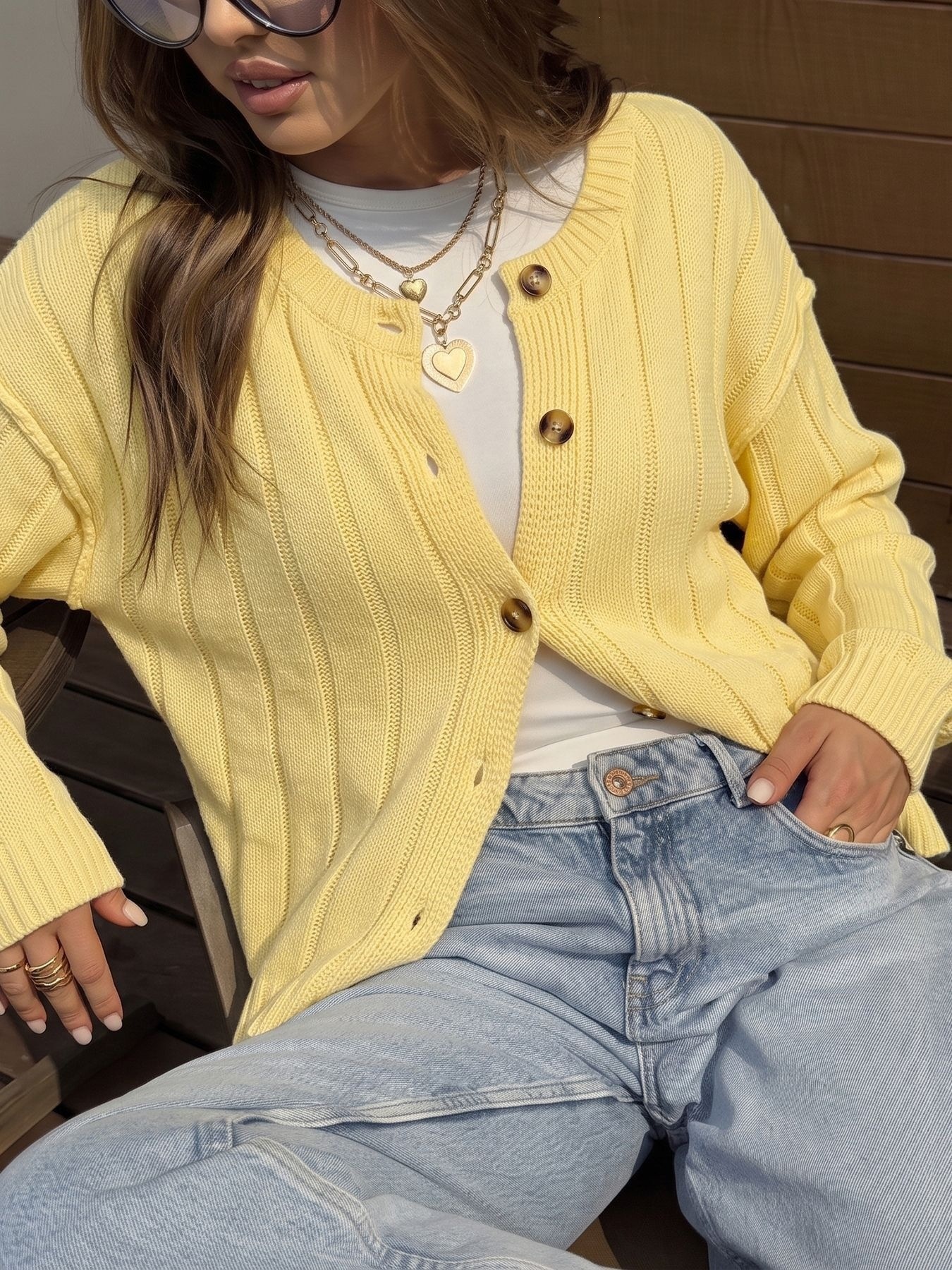 Women's Ribbed Button Down Knit Cardigan Sweater