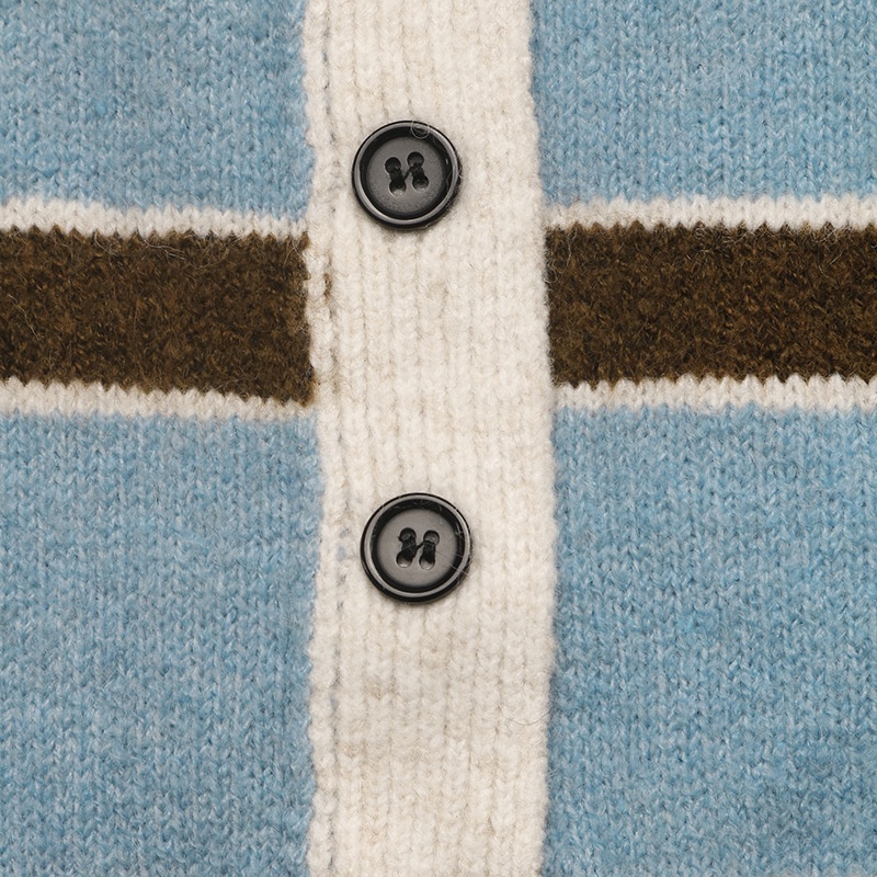 Striped Knit Polo Sweater with Button Placket