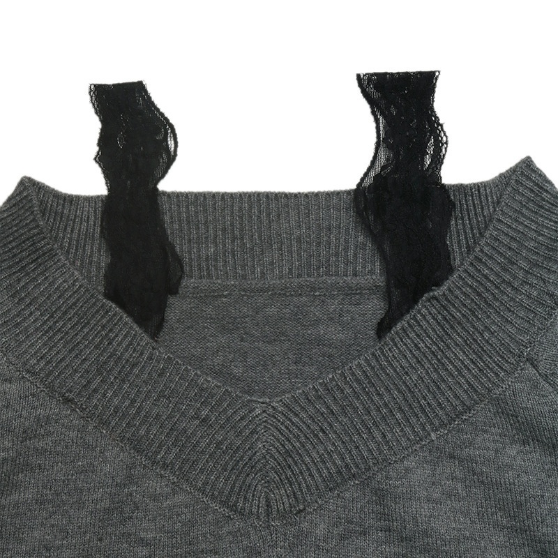 Women's Off-Shoulder Knit Sweater with Lace Straps