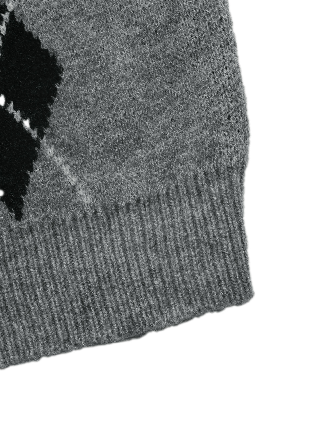 Grey Argyle Polo Knit Long Sleeve Sweater
