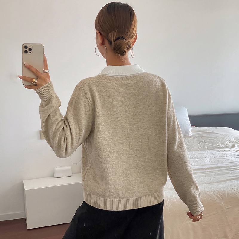 Argyle Polo Collar Knit Long Sleeve Sweater