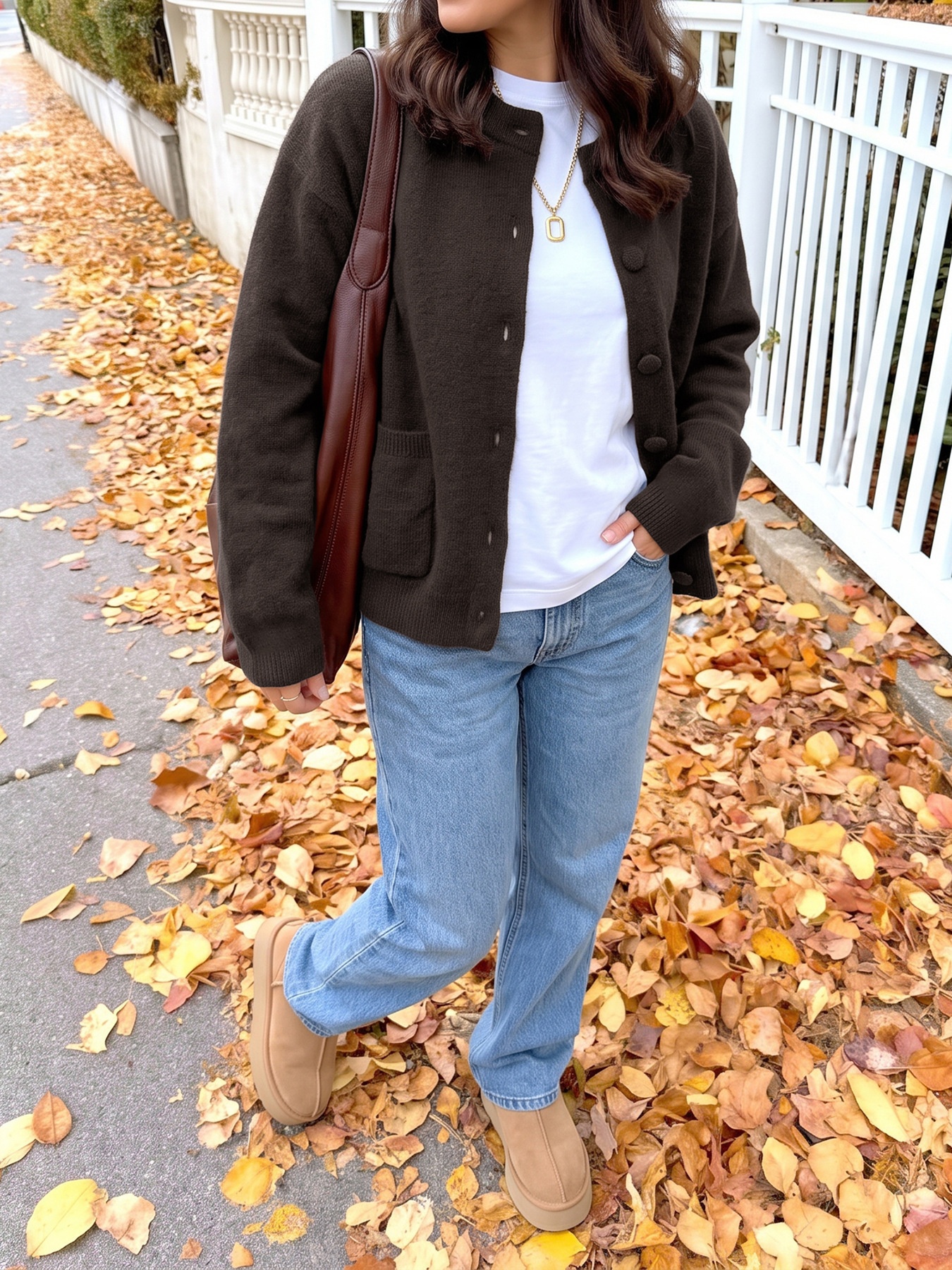 Women's Dark Brown Button-Down Knit Cardigan