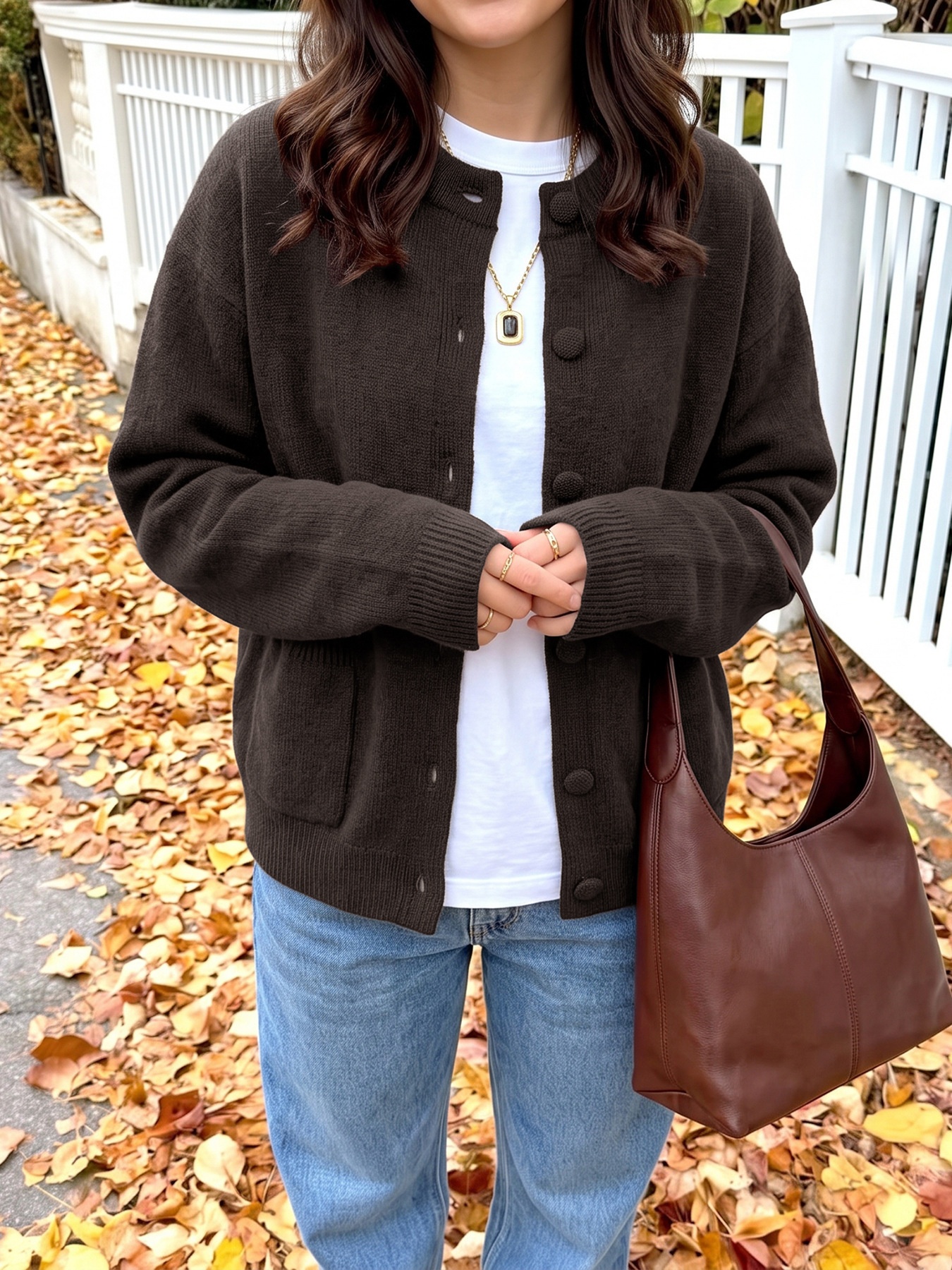 Women's Dark Brown Button-Down Knit Cardigan