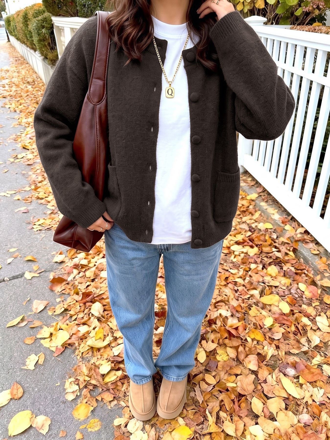 Women's Dark Brown Button-Down Knit Cardigan