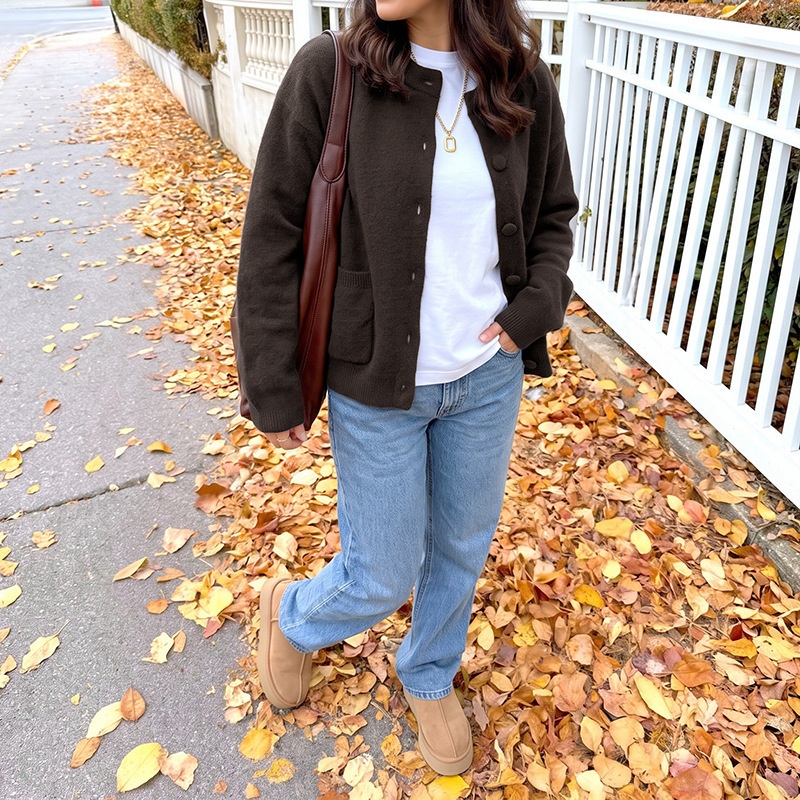 Women's Dark Brown Button-Down Knit Cardigan
