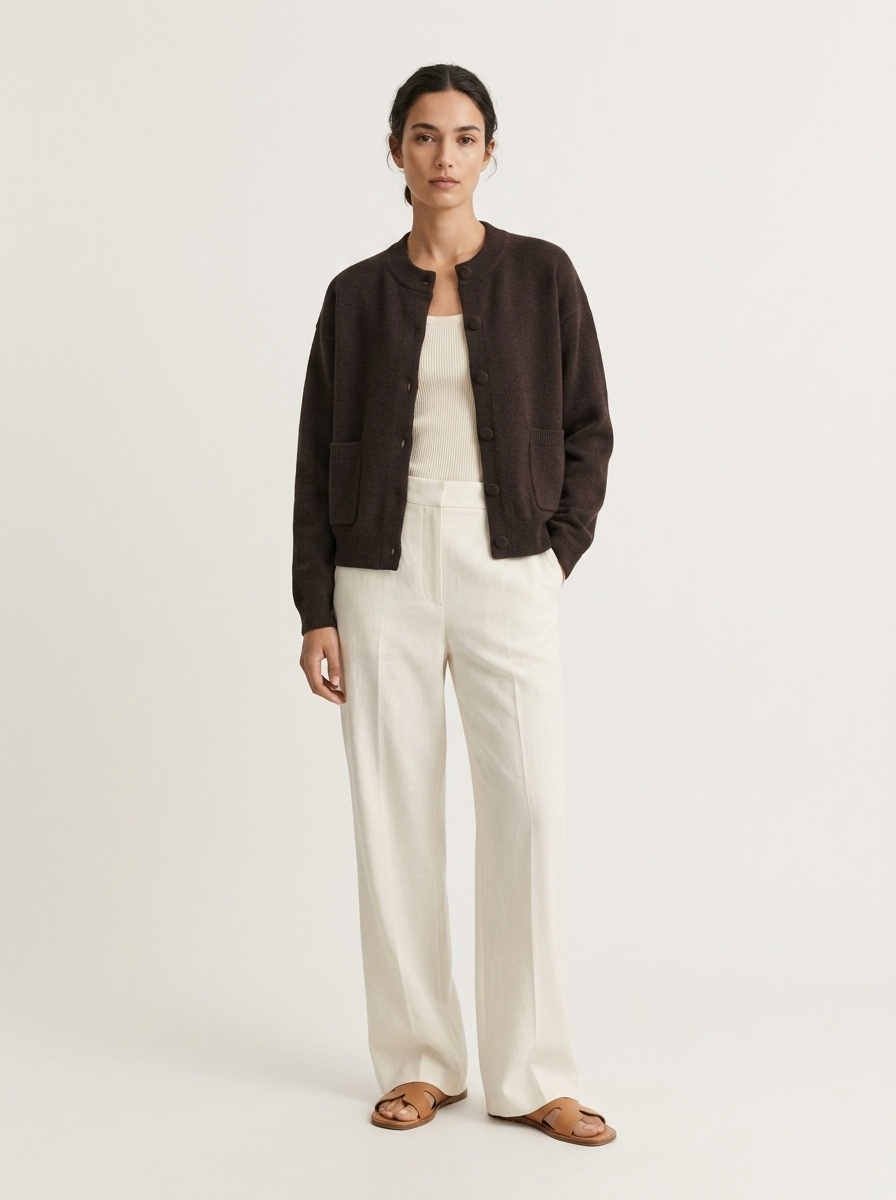 Women's Dark Brown Button-Down Knit Cardigan