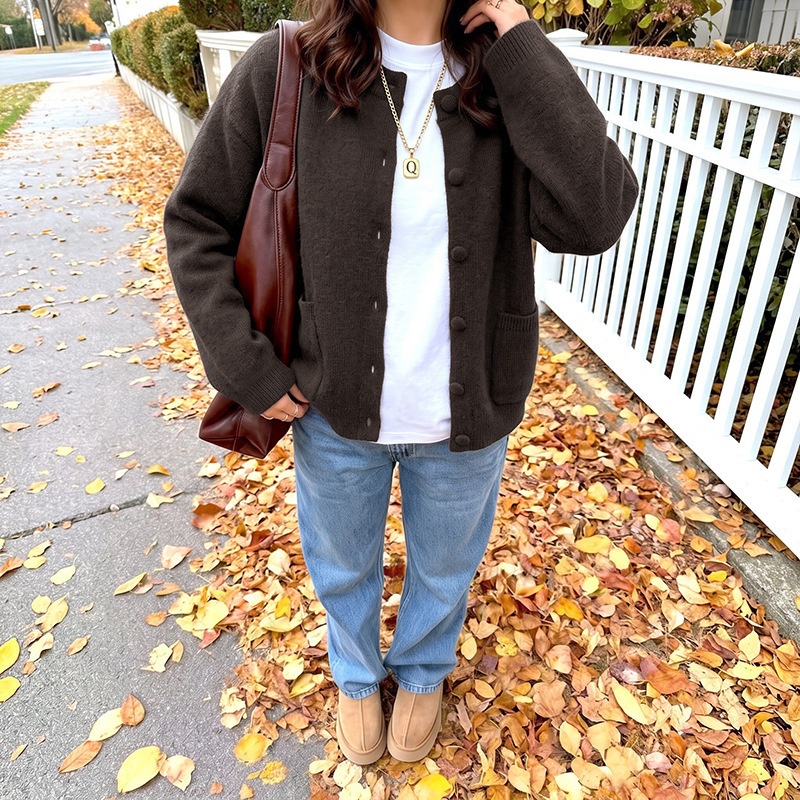 Women's Dark Brown Button-Down Knit Cardigan
