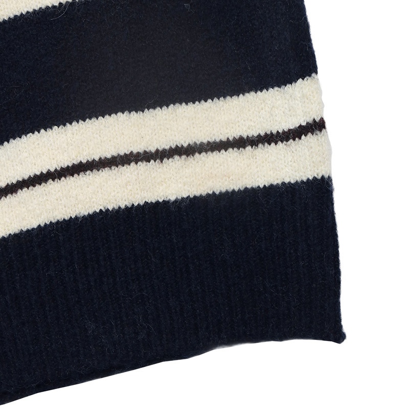 Striped Polo Collar Knit Pullover Sweater