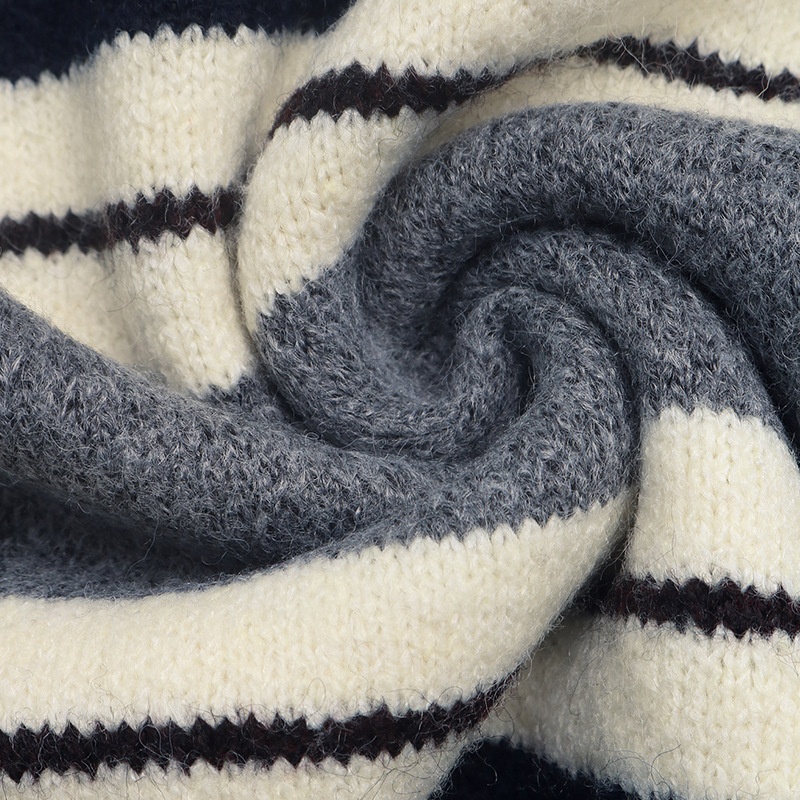 Striped Polo Collar Knit Pullover Sweater