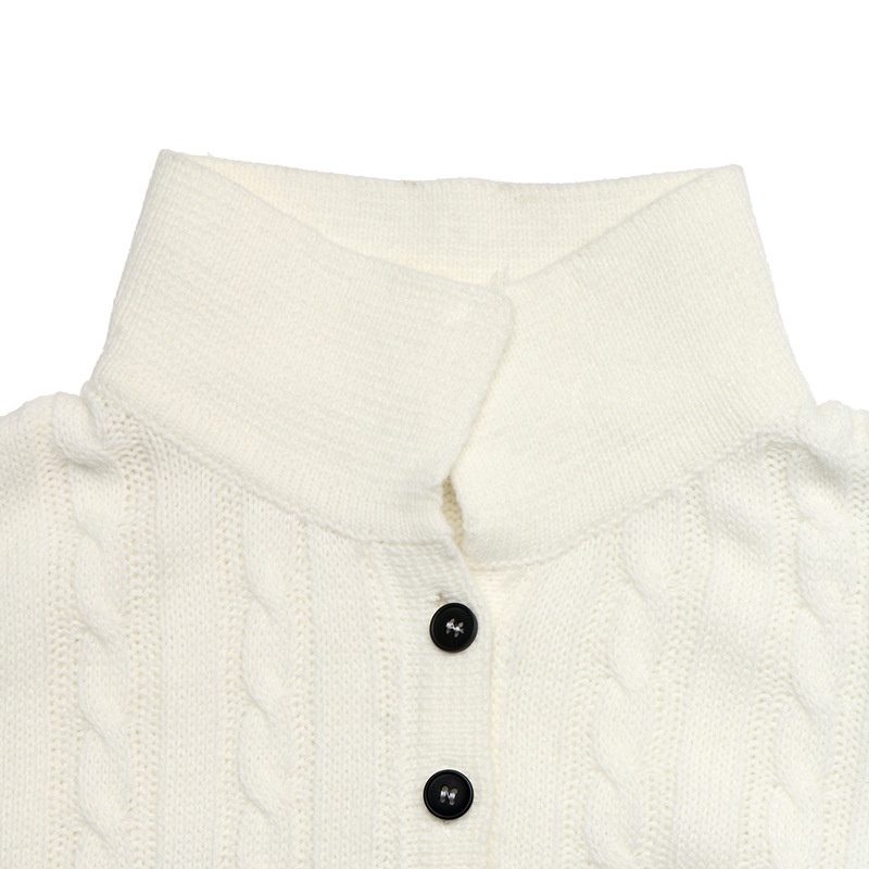 Women's Cable Knit Polo Collar Long Sleeve Crop Sweater