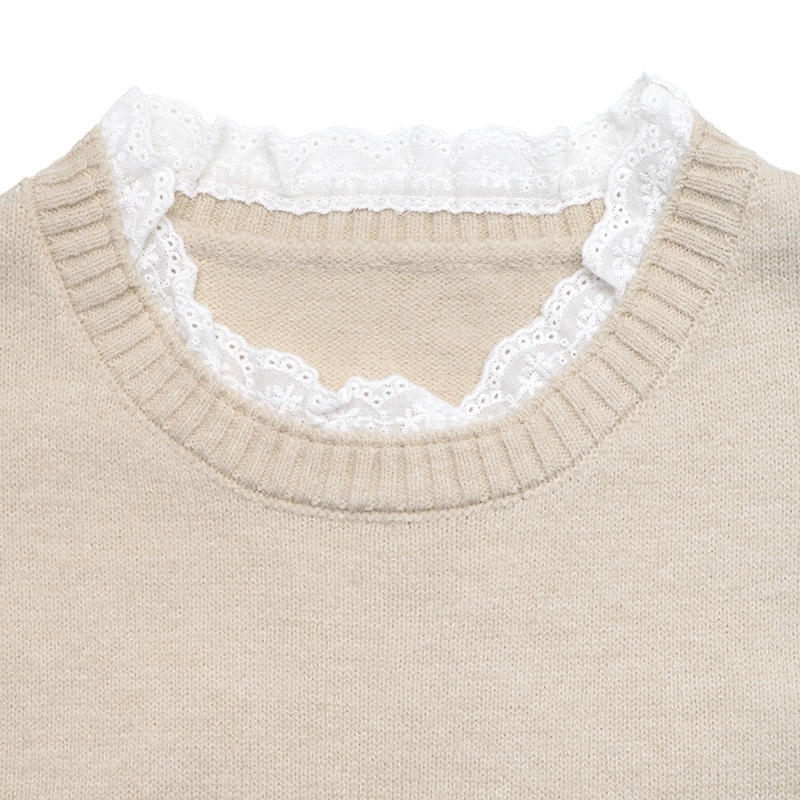 Women's Lace Trim Crewneck Knit Sweater