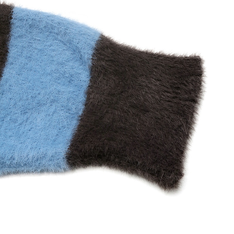 Women's Striped Fuzzy Knit Crewneck Sweater