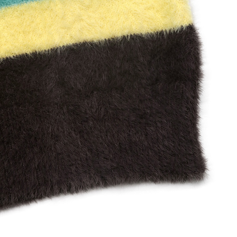 Women's Striped Fuzzy Knit Crewneck Sweater