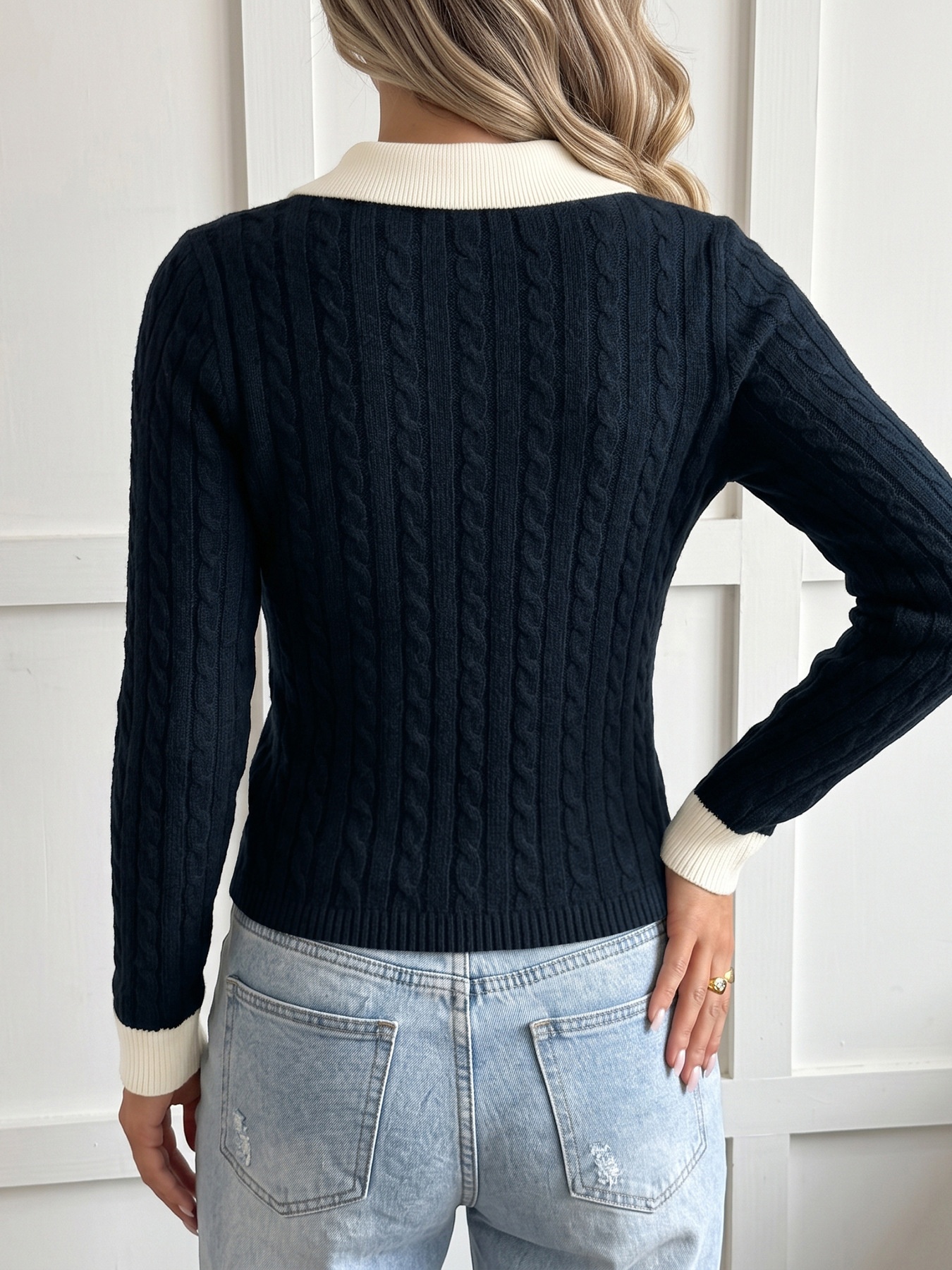 Women's 2-in-1 Cable Knit Collared Sweater