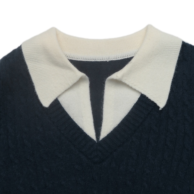 Women's 2-in-1 Cable Knit Collared Sweater