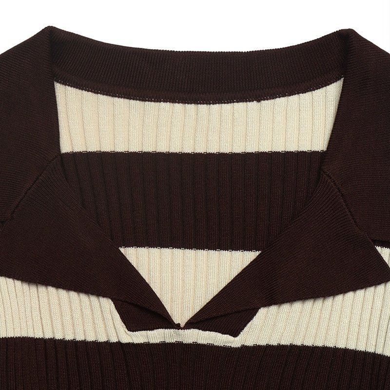 Striped Ribbed Knit Polo Top
