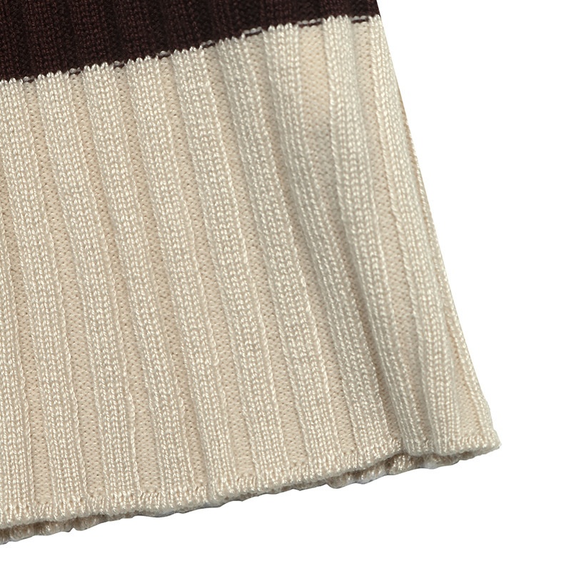 Striped Ribbed Knit Polo Top
