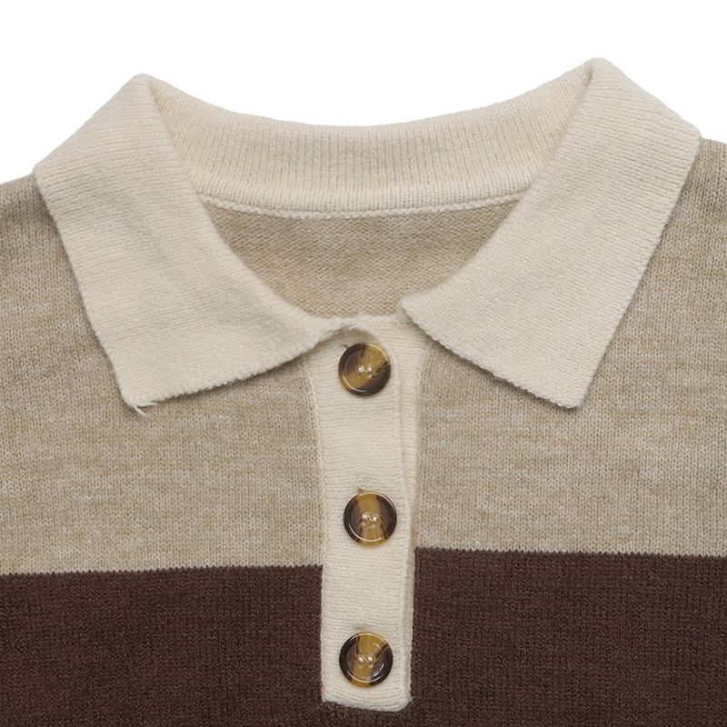 Striped Polo Collar Knit Sweater