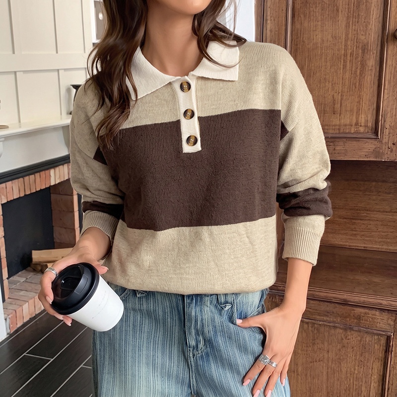 Striped Polo Collar Knit Sweater