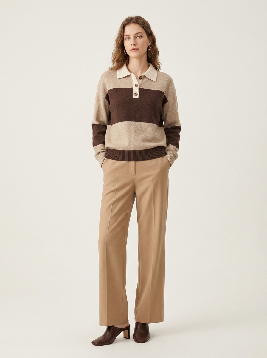 Striped Polo Collar Knit Sweater