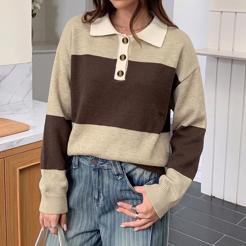 Striped Polo Collar Knit Sweater