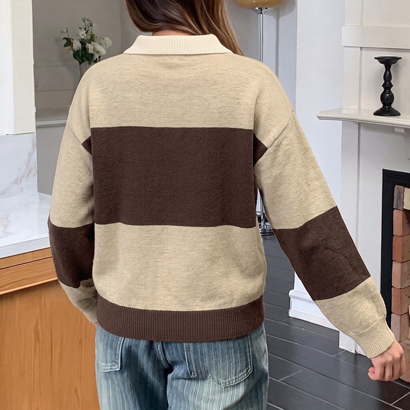 Striped Polo Collar Knit Sweater