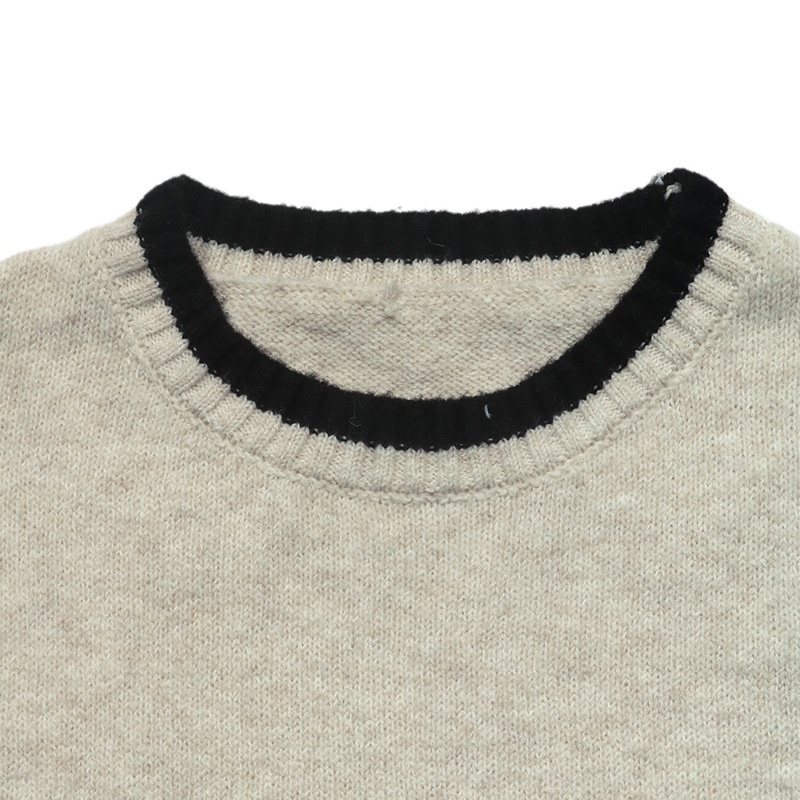 Ribbon Cuff Crewneck Knit Sweater