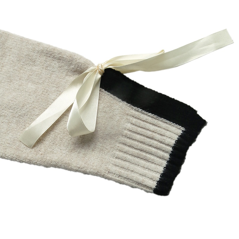 Ribbon Cuff Crewneck Knit Sweater