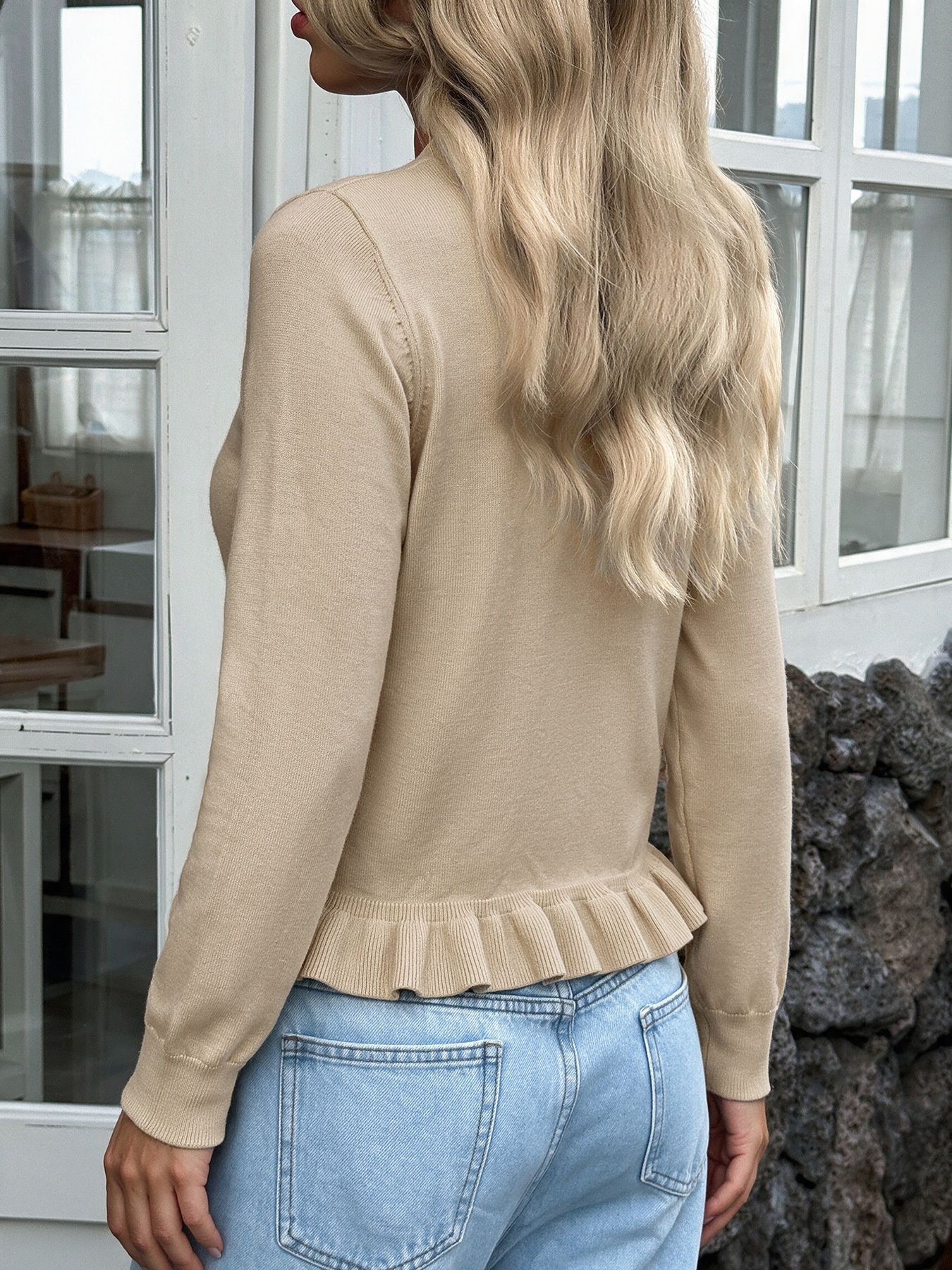 Women's Ruffle Trim Button Front Knit Cardigan